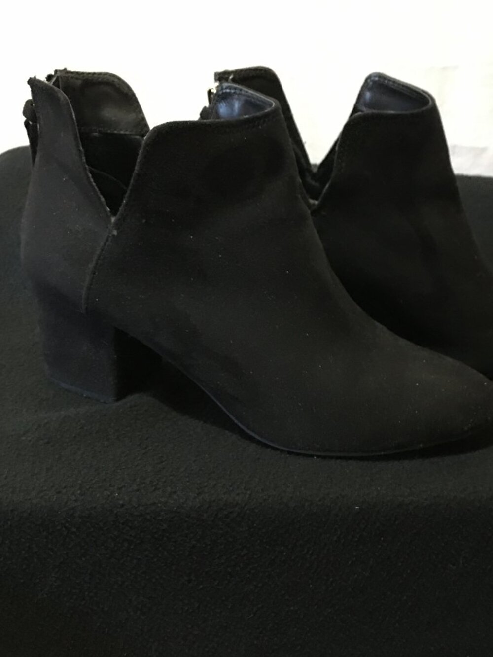 Qupid Black Suede Side Notch Block Heel Ankle Booties